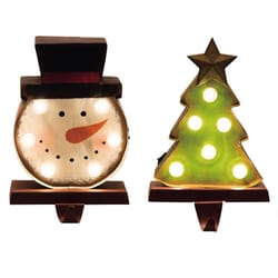 Glitzhome LED Assorted Marquee Snowman Head/Tree Stocking Holder 7.48 in.