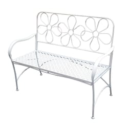 Alpine White Cast Iron Daisy Garden Bench 36 in. H X 45 in. L X 21 in. D