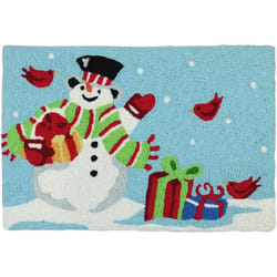 Jellybean Waving Snowman with Gifts 20 in. W X 30 in. L Multi-Color Pattern Polyester Accent Rug