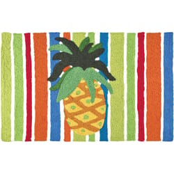 Jellybean 20 in. W X 30 in. L Multi-Color Pineapple on Watercolor Stripes Polyester Accent Rug