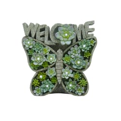 Meadow Creek Green Polyresin 10 in. H Welcome Butterfly Succulents Outdoor Solar Decor