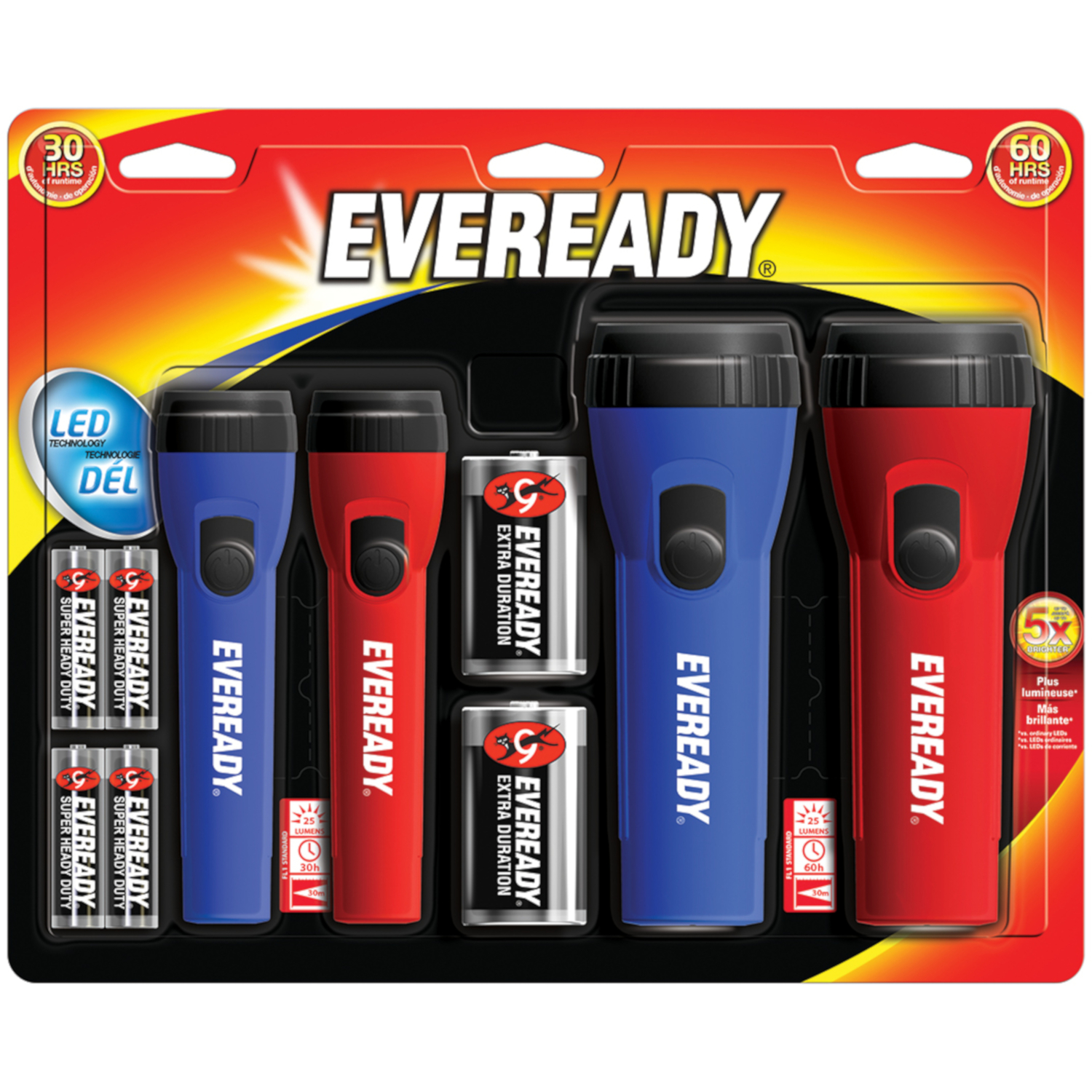 Photos - Torch Eveready 25 lm Black/Blue/Red LED Flashlight AA/D Battery EVM5511S 