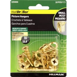 HILLMAN WallDriller Brass-Plated Gold Drywall Picture Hook 35 lb 10 pk