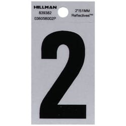 HILLMAN 2 in. Reflective Black Vinyl  Self-Adhesive Number 2 1 pc