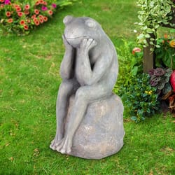 Exhart Fiberglass/MGO Gray 15.5 in. Frog Sitting On Stone Garden Statue