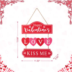 Glitzhome Happy Valentines Love Kiss Me Hanging Sign MDF Wood 1 pk