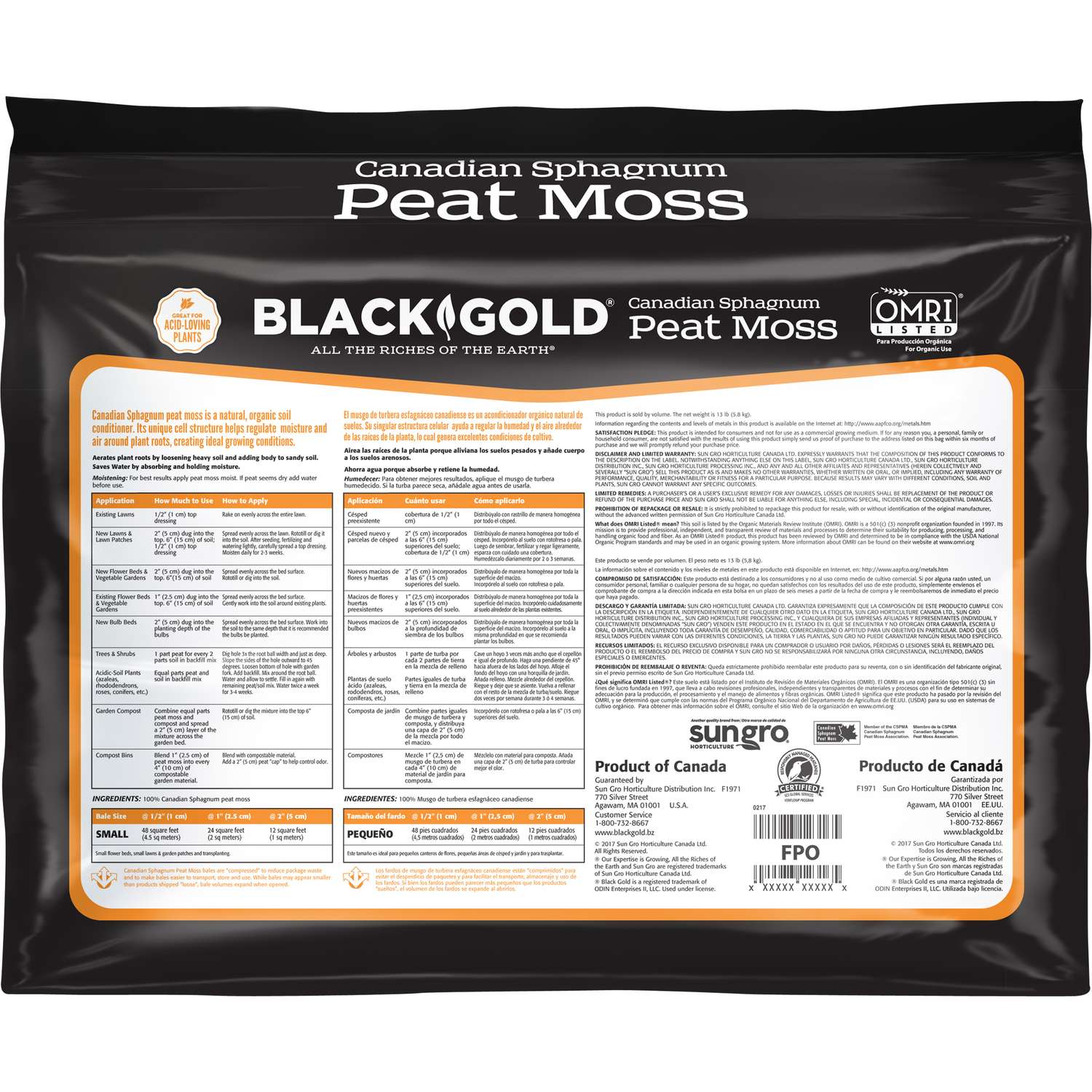 Black Gold® Natural & Organic Canadian Sphagnum Peat Moss – Sun Gro