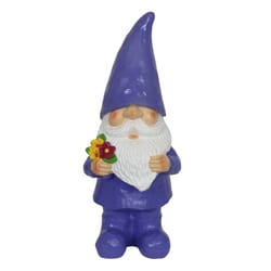 WindyWing Purple Resin 11 in. H Woodland Garden Gnome with Flower Bouquet Statue