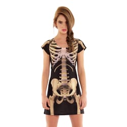 Faux Real S Short Sleeve Women's V-Neck Multi-Color Skeleton Dress