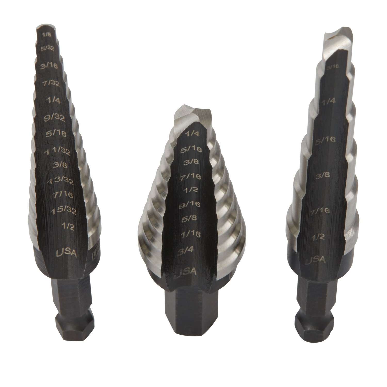 4 High Speed Steel Black & Gold Quick Change Hex Shank Step Drill Bit,  (3/16 - 7/8 by 1/16)