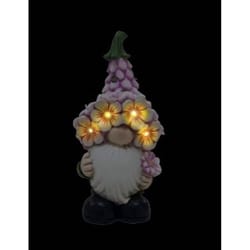 Luxe Light Decor Multicolored Polyresin 9.6 in. H Gnome w Purple Multi Flower Hat N Flower Statue