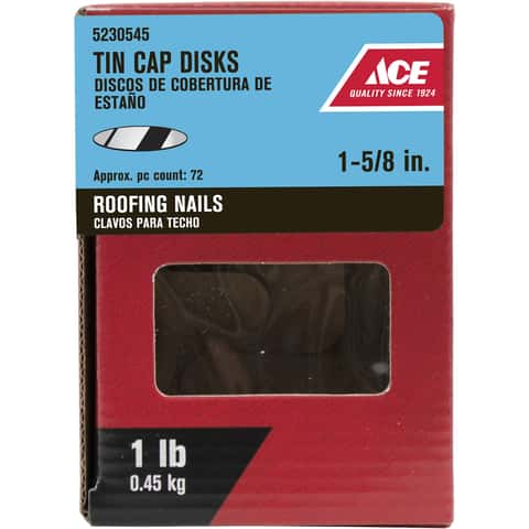 Ace 1-5/8 in. Roofing Plastic/Steel Tin Cap Disks Flat Head 1 lb - Ace  Hardware