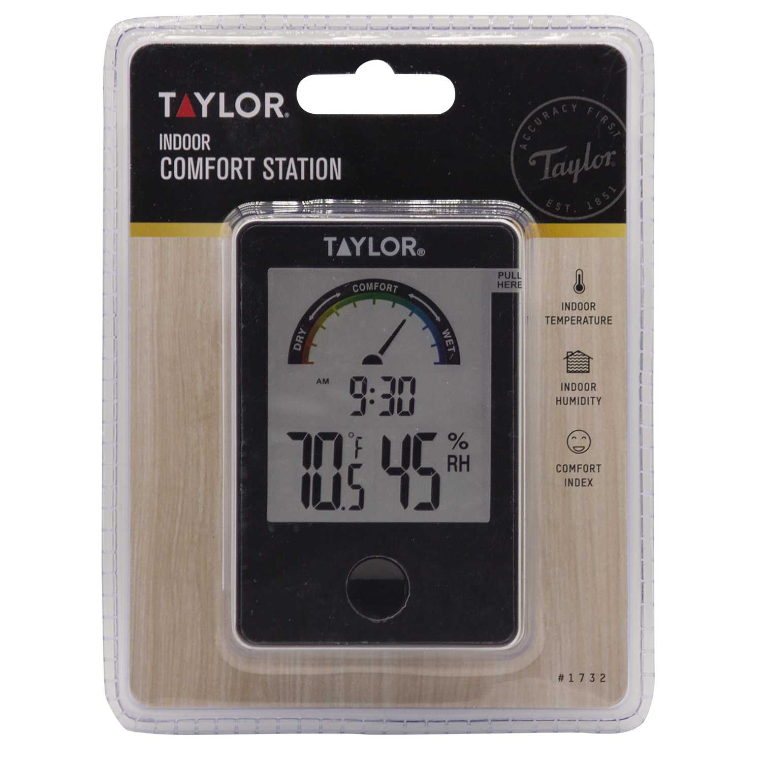 Taylor Comfort Level Hygrometer Digital Thermometer Plastic Black Ace