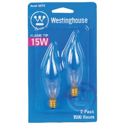 Westinghouse 15 W CA8 Decorative Incandescent Bulb E12 (Candelabra) Warm White 2 pk