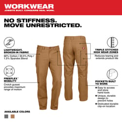 Milwaukee Men's Cotton/Polyester Heavy Duty Flex Work Pants Brown 34x34 6 pocket 1 pk