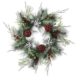 Glitzhome 24 in. D Frosted Ornament, Berry & Pinecone Christmas Wreath