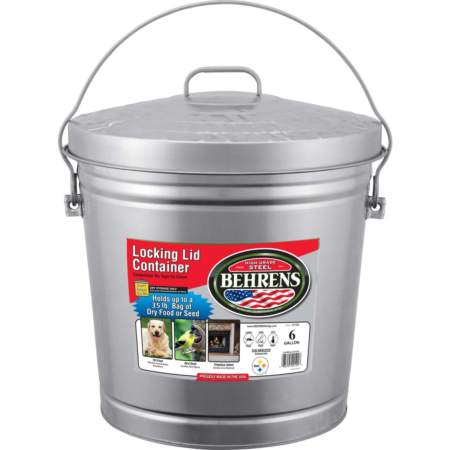 Behrens 6 Gal Galvanized Steel Garbage Can Lid Included Animal Proof