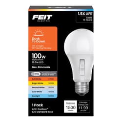 Feit A19 E26 (Medium) LED Dusk to Dawn Bulb Adjustable White 100 Watt Equivalence 1 pk