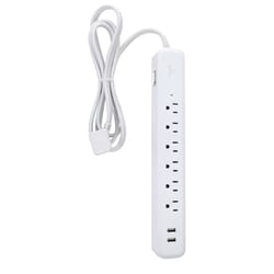 Globe Electric Designer 6 ft. L 6 outlets Power Strip with USB Ports White 1200 J