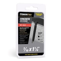 Power Pro 3/16 in. D X 1-1/4 in. L Carbon Steel Hex Head Concrete Screw Anchor 25 pc