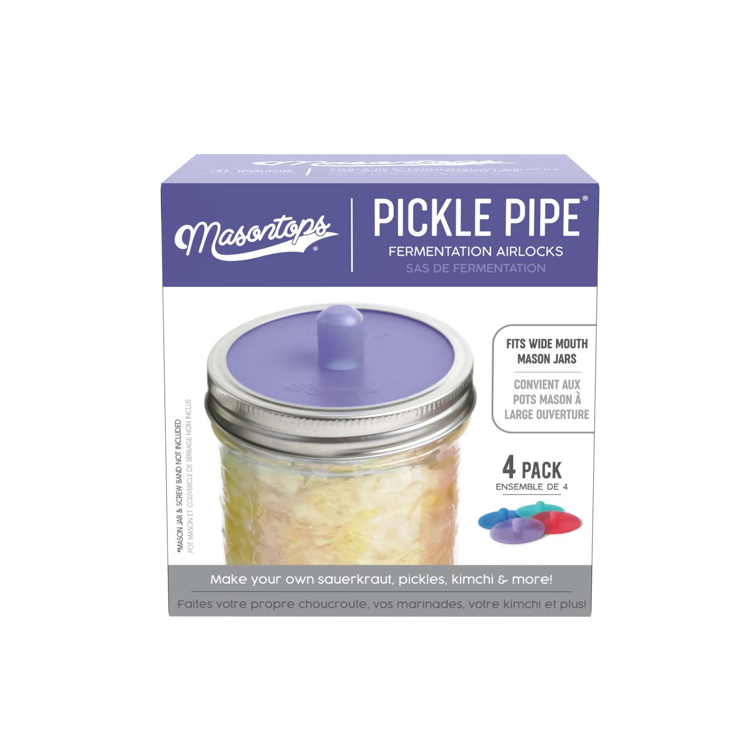 Esclusas de Aire Impermeables para Fermentación Masontops Pickle Pipes Boca Ancha Tapa para frasco de fermentación Mason Tapa de Silicón Premium 