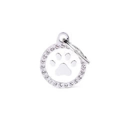 MyFamily Glam White Paw Circle Strass Metal Dog Pet Tags Medium