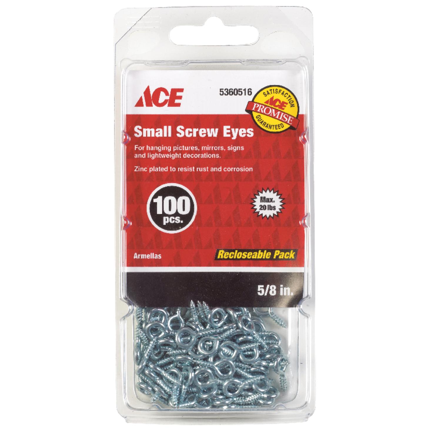 Ace 5/64 in. D X 5/8 in. L Zinc-Plated Steel Screw Eye 20 lb. cap. 100 pk - 01-3466-144 - Hardware Fasteners  sku 01-3466-144