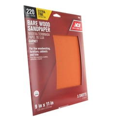 Ace 11 in. L X 9 in. W 220 Grit Aluminum Oxide Sandpaper 5 pk