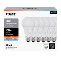 Feit A19 E26 (Medium) LED Bulb Adjustable White 100 Watt Equivalence 6 pk