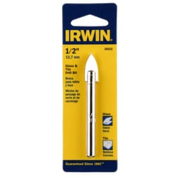 Irwin 1/2 in. X 3 in. L Carbide Tipped Glass/Tile Drill Bit Straight Shank 1 pk