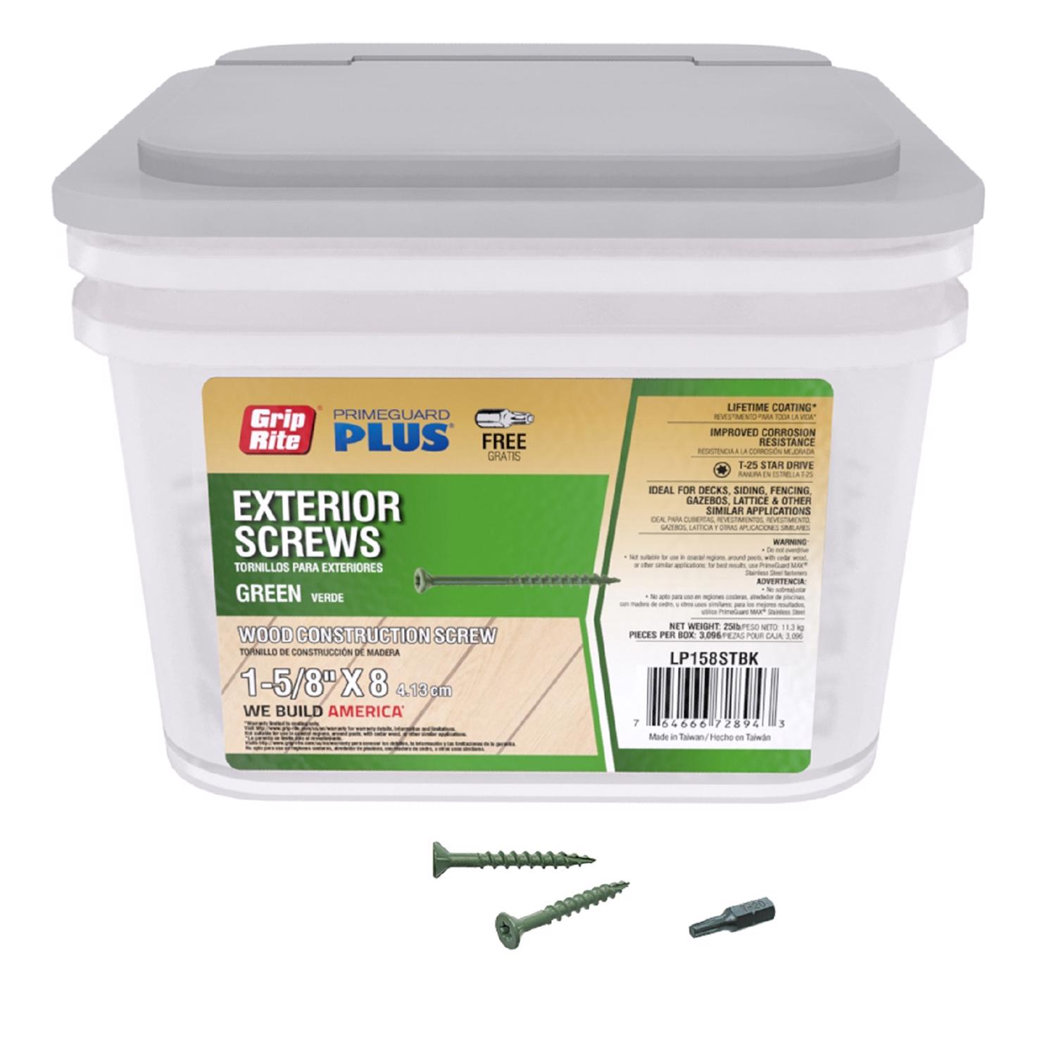 Grip-Rite PrimeGuard Plus No. 8 wire X 1-5/8 in. L Green Star Flat Head ...