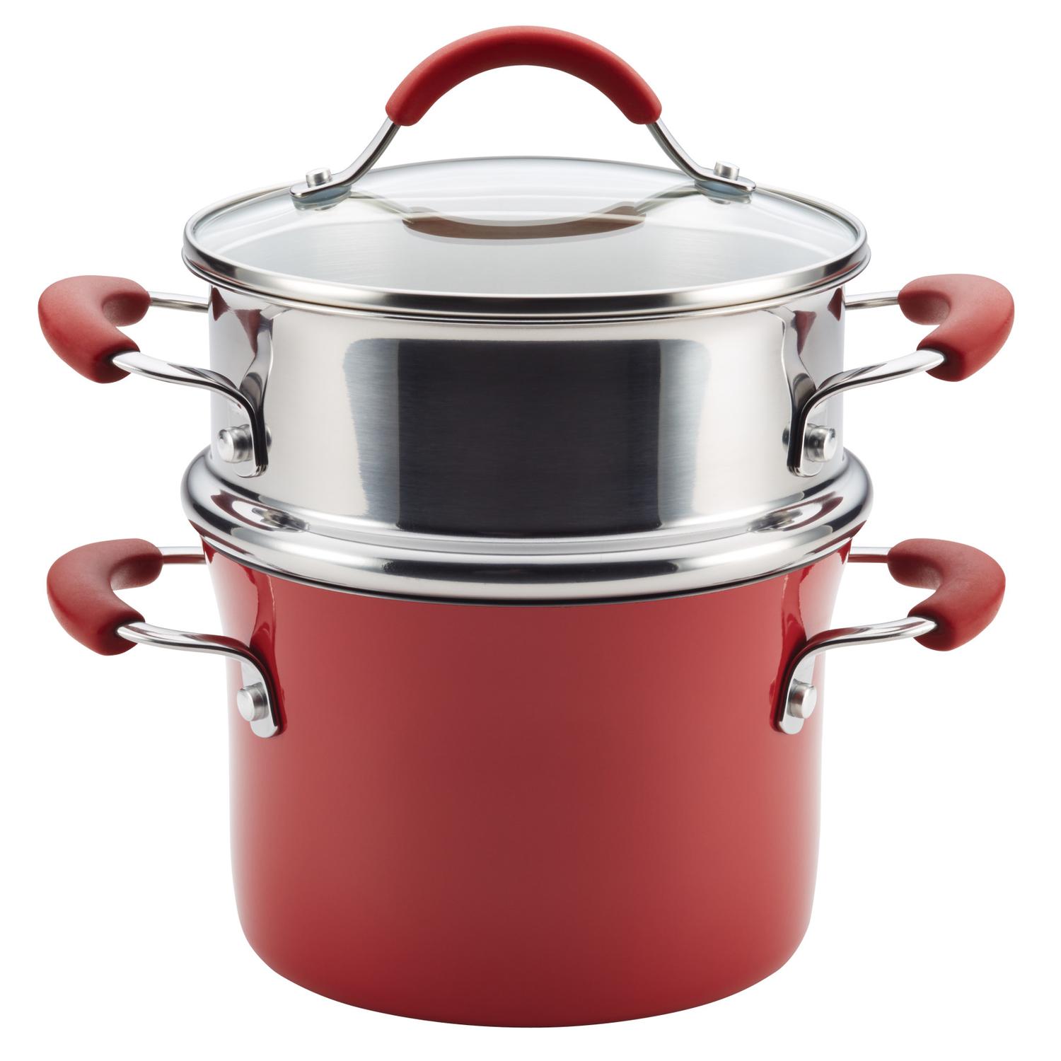 Rachael Ray Aluminum Stock Pot w/Steamer 3 qt Red Sansujyuku sansujyuku.com