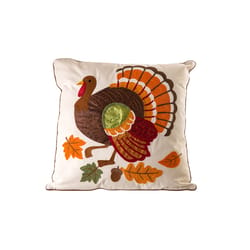 Glitzhome 0.15 in. Embroidered Turkey Pillow Cover Fall Decor