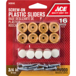 Ace Brown 3/4 in. Screw-On Rubber Sliders 16 pk