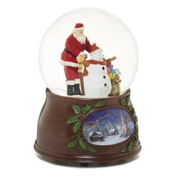 Roman Glitter Dome Multicolored Santa Building a Snowman Musical Table Decor 5.5 in.