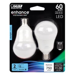 Feit Enhance A15 E12 (Candelabra) Filament LED Bulb Daylight 60 Watt Equivalence 2 pk