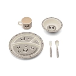 Red Rover Gray Bamboo Panda Bear Dinnerware Set 5 pc