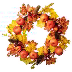 Glitzhome 4 in. Apple Berry Leaf Wreath Fall Decor