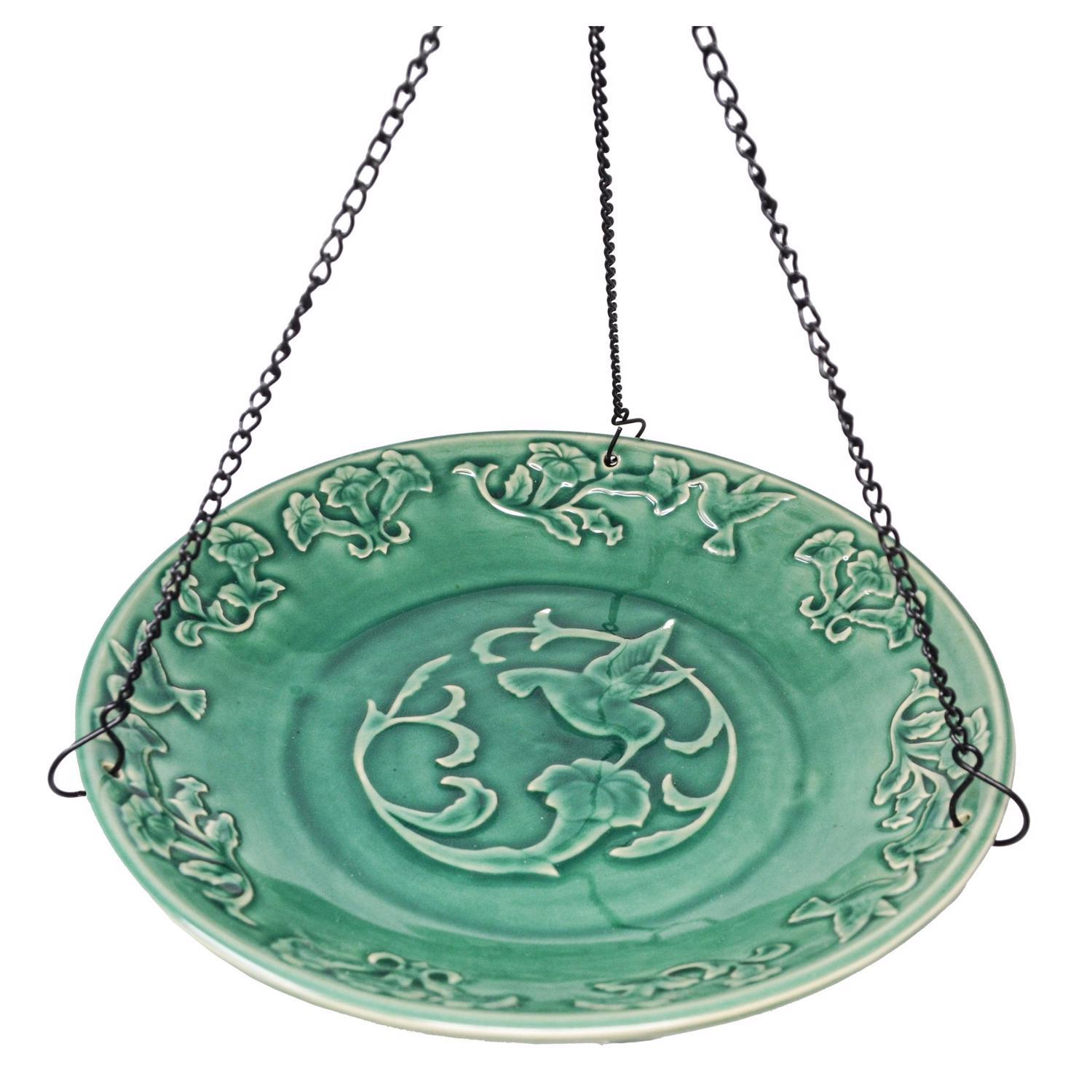 Backyard Essentials Green Ceramic 14 in. Hanging Bird Bath Ace Hardware