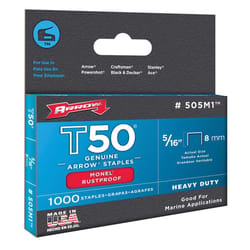 Arrow T50 3/8 in. W X 5/16 in. L 18 Ga. Flat Crown Heavy Duty Staples 1000 pk