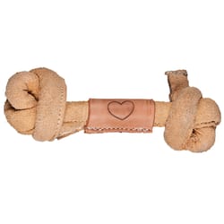 HuggleHide Naturals Beige Leather Knotted Bone Chew Dog Toy Small