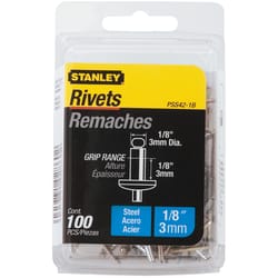 Stanley 1/8 in. D X 1/8 in. Steel Blind Rivets Silver 100 pk