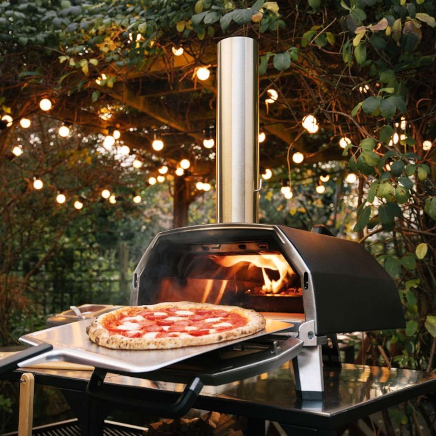 16 in. Wood Propane Charcoal Pellet Combo Outdoor Pizza Oven in Black