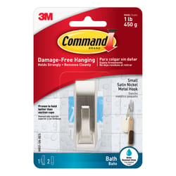 3M Command 2-3/8 in. L Satin Nickel Metal Small Modern Reflections Bath Hook 1 lb. cap. 1 pk