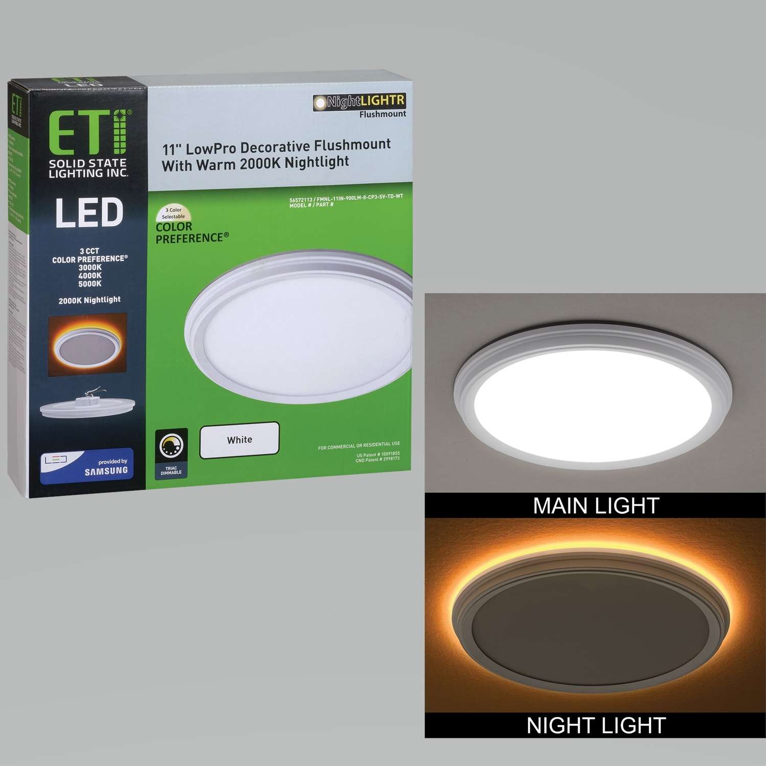 ETI NIGHTLIGHTR 1.7 in. H X 11 in. W X 11 in. L White LED Ceiling Light
