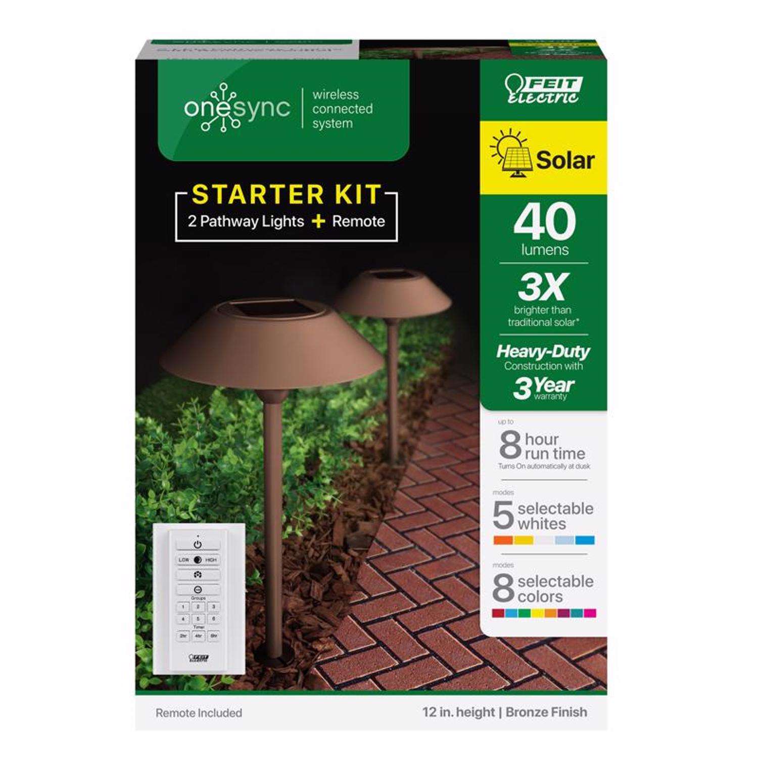 Feit Electric OneSync Bronze Solar Powered 40 W LED Pathway Light 2 pk
