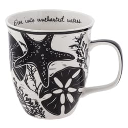 Karma Boho Black/White Ceramic Costal Mug 3.7 in. D 1 pk