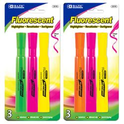 Bazic Products Fluorescent Neon Color Assorted Chisel Tip Highlighter 3 pk