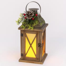 Gerson 12 in. One Mantle Metal/Wood Fire Glow Multicolored Lantern