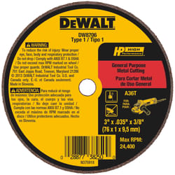 DeWalt 3 in. D X 3/8 in. Aluminum Oxide Cut-Off Wheel
